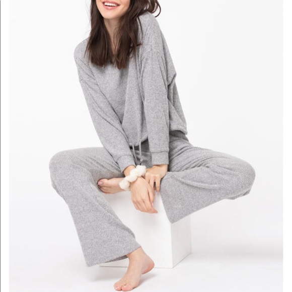 🎄🎁Plus Sz XXL Ribbed Dolman Sleeve Loungewear Set - Light Grey - Picture 6 of 12